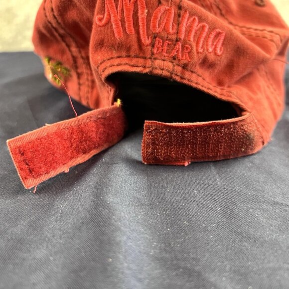 Mama Bear Embroidered 4350 District Cap Hat With Hook Loop Back Red Distressed - Picture 6 of 9